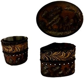 Western Lodge Theme 3 Pc Bathroom Accessory Set Tumber/Toothbrush/Soap (Wood/Flower/Cowboy)