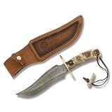 Colt Knives 414 Damascus Bowie Fixed Blade Knife with Genuine Stag Handles