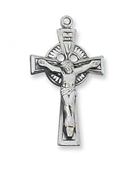 Solid .925 Sterling Silver Small Crucifix Cross Comes With 18" Chain In Gift Box Patron St. Saint Medal Pendant Necklace Gift New Jewelry Charm Irish Celtic Claddagh Medal Pendant Necklace