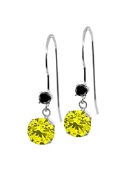 1.23 Ct Round Canary Diamond Black Diamond 14K White Gold Earrings