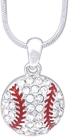 18" Rhodium Plated Snake Chain Necklace and Sports Pendant with Swarovski Crystal Elements (Baseball)