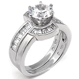 Cubic Zirconia Silver Wedding Ring Set - size 5