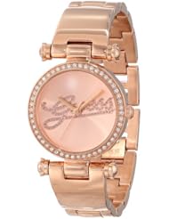 GUESS Womens U0287L3 Rose Gold-Tone Iconic Shine & Dazzle Crystal Logo Watch