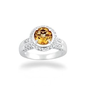 Buy 2.30ct tw Natural Diamond (G-H-SI2) and Citrine Ring in 14K White Gold by TriJewels