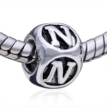 Pandora Style Bead Dice-Shaped Letter N Pattern European Charm Bead Plated Fits Pandora Bracelet