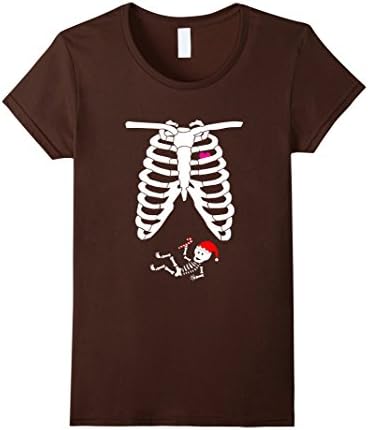 Women's Pregnant Mom Xmas Shirt Mom and Baby Skeleton T-shirts XL Brown