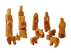 Large Olive Wood Nativity Set 12 pcs with 3-D Animals