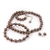 Light Chocolate 8mm Glass Pearl Necklace, Bracelet and Earring Set by Margot Townsend