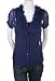 Poppy Garden Swiss Dot Ruffle Neck Sheer Blouse Top Blue