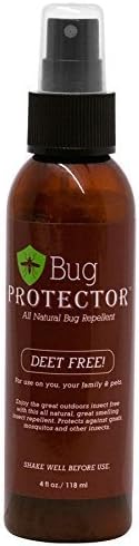 Bug Protector Natural Bug Spray, Deet Free Insect Repellent, Lemongrass - Geranium - Peppermint - Cinnamon Oils, 4-Ounce Pump Spray