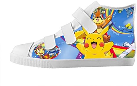 Custom Kid's White High Top Canvas Sneakers Cute Pikachu Animie Image Classical Velcro Casual Shoes-5M(US)