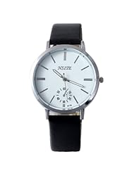 HACBIWA Unisex Mens Fashion Womens Casual Leathroid Wrist Watch Black Band White Face
