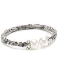 Majorica 12mm Pearls on Stainless Steel Bangle Bracelet