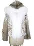 30" Natural Lynx Parka Jacket w/White Fox Tuxedo & Attached Fox Trimmed Hood.