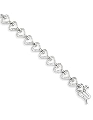 Genuine .925 Sterling Silver Diamond Heart Bracelet 5.1 Grams . 100% Satisfaction Guaranteed.