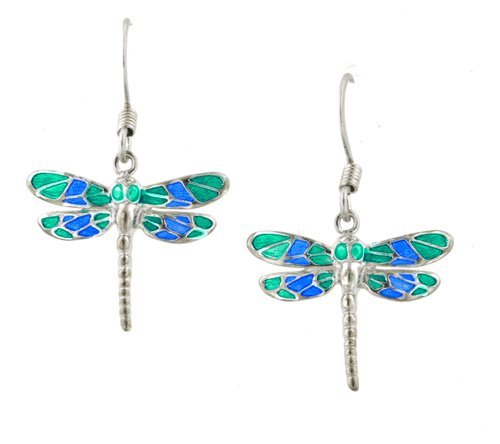 Gorgeous vitreous hand enameling french wire dragonfly earrings