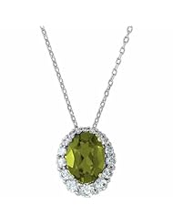14K White Gold Oval Cut Peridot and Diamond Pendant -- LIFETIME WARRANTY