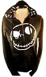 Nightmare Before Christmas Mens Hoodie Sweatshirt - Black with Jack Skellingtons Face in White