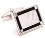 Rectangular Art Deco Mother of Pearl and Onyx Cufflinks w/ Jewelry Box