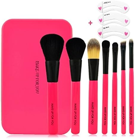 7 PCS Professional Makeup brushes Horsehair Make up Brush Cosmetic Set Kit Iron Box ( Rose + Thrush Card )