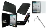 rooCASE 3n1 Executive Portfolio (Black) Leather Case Cover with Landscape and Portrait View / Anti-Glare Screen Protector / Capacitive Stylus for Apple iPad 2 Wifi / 3G Model 16GB, 32GB, 64GB