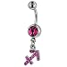 Pink Crystal Sagittarius Gem Belly Button Ring Navel Piercing Bar Body Jewelry