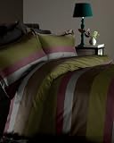 Luxury Durban Multi Stripe Faux Silk Satin Polyester Bedding Duvet Quilt Cover Set, Green - Double Size
