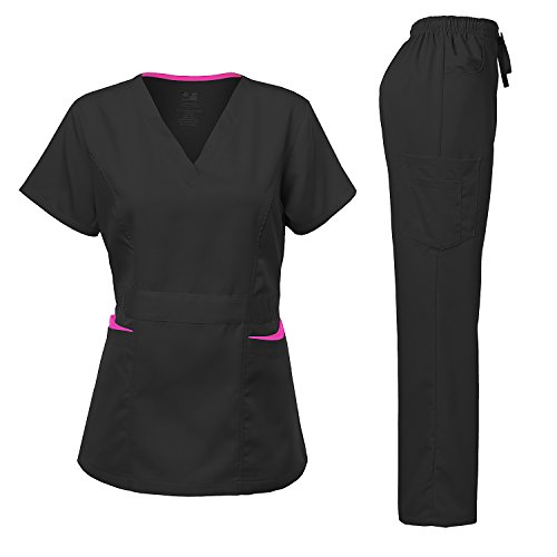 Dagacci Medical Uniform Women's Scrubs Set Stretch Ultra Soft Contrast pocket