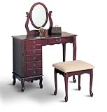 Cherry Vanity with Table & Bench Set Makeup Make Up Table