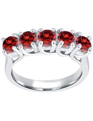 1.35 Ct Round Cognac Red SI1/SI2 Diamond 18K White Gold Ring