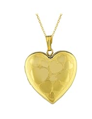 14K Gold over Sterling Silver Heart Shaped Locket w/ hearts Necklace