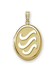 Solid 14k Yellow Gold "H2O" Oval Locket 5/8 inch x 3/4 inch Solid 14K Yellow Gold