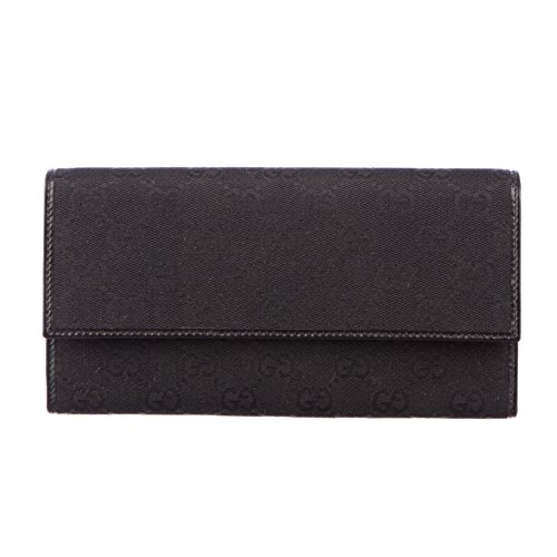 Gucci Women's Black Canvas and Leather Gg Logo Checkbook Wallet