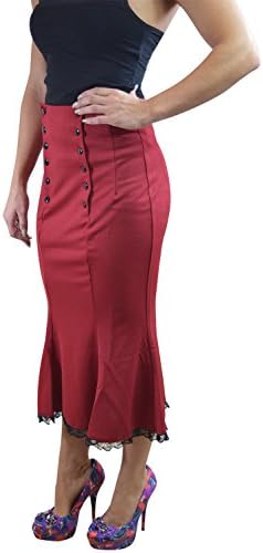 Vitage 50's High Waist Double Buttoned Front Wiggle Red Pencil Skirt