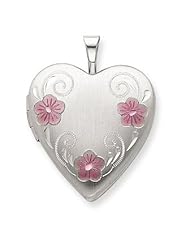 Genuine .925 Sterling Silver 20mm Satin, D/C & Enameled Flower Heart Locket. 100% Satisfaction Guaranteed.