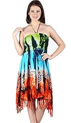 Jacquard Shirred Rayon/Satin Halter Tie Dye Print  Dress