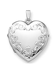 14K White Gold Heart Four Photo Locket 1-1/4 inch x 1-1/4 inch Solid 14K White Gold