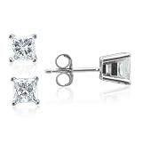 41pE1wexkuL. SL160  Certified 14k White Gold Princess Cut Diamond Stud Earrings  Money Back Guarantee