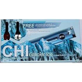 Farouk CHI Glacier Ice 1 inch Ceramic Ionic Far Infrared Hairstyling Flat Iron with FREE one and only Anti-Bacterial Nail Lacquer and Top Coat (Limited Edition)