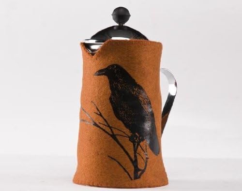Fair Trade Felted Wool French Press Coffee Cozy- French Press Not Included -Raven (Orange)