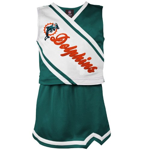 Reebok Miami Dolphins Toddler Girls Aqua-White 2-Piece Sleeveless Cheerleader Dress Set (2T)