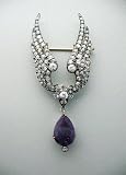 18k Gold Diamond Wings Pin with Alexandrite Pendant