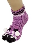 Purple and White Panda Bear NON Skid 3d Animal Slipper Socks with Grips