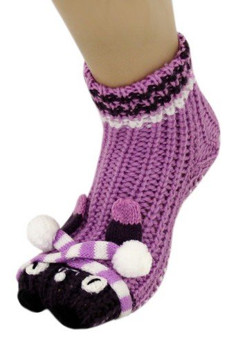 Purple and White Panda Bear NON Skid 3d Animal Slipper Socks with Grips