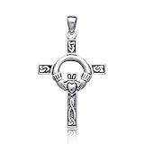 Valentines Day Bling Jewelry Sterling Silver Celtic Cross Heart Claddagh Pendant