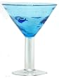Hand Blown Glass Blue Fish Martini Glass 6.25"H Set of Four