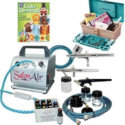 Complete Master Professional Cake Decorating System with 3 Airbrushes 1 Gravity Feed and 2 Siphon Feed Airbrushes, "Salon Air" Compressor, 3 Hoses, 50 Piece Wilton Cake Decorating Set and a set of 12 - 0.7 oz. Americolor AmeriMist Food Colors