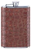 Simran HF-8-ILH Ajmer 8 oz. Brown Crocodile Skin Italian Leather Stainless Steel Flask