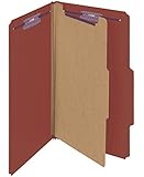 Smead Pressboard Classification File Folder with SafeSHIELD&reg; Fasteners, 1 Divider, 2" Expansion, Legal Size, Red, 10 per Box (18775)