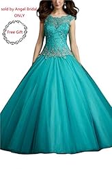  Floor Length Lace Jeweled Tulle  Ball Gown Quinceanera Dress 
